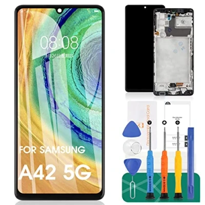 Abbildung von TFT für Samsung Galaxy A42 5G LCD Display Ersatz SM A426B A426U A426N Touch Digitizer Reparatur Kits (Schwarz, mit Rahmen, ohne Fingerabdruck)