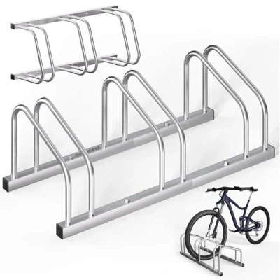 Abbildung von MONZANA® Fahrradständer für 3 Fahrräder 37cm Radabstand 30 65mm Reifenbreite rostfreier Stahl selbstsichernde Schrauben Boden oder Wandmontage Mehrfachständer Fahrradhalter Aufstellständer Radständer
