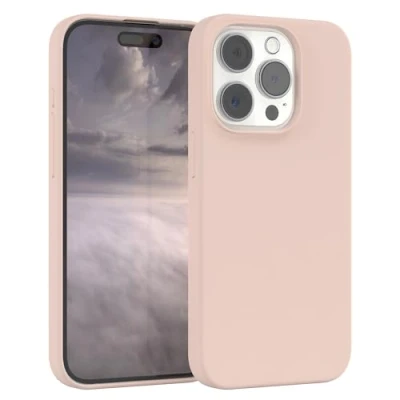 Abbildung von EAZY CASE Premium Silikon Handyhülle kompatibel mit iPhone 15 Pro Slimcover Kameraschutz und Innenfutter, Silikonhülle, Schutzhülle, Bumper, Handy Case, Hülle, Softcase, Rosa Braun