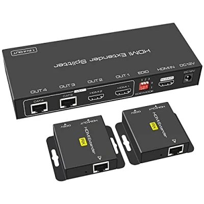 Abbildung von VEDINDUST HDMI Splitter Extender 1 in 2 Out 50m (165ft), über Cat5e / 6/7 Ethernet Sender Empfänger unterstützt EDID Voreinstellungen 1080p POC (benötigt nur TX Strom für die Arbeit)