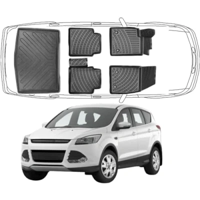 Abbildung von Trimak Passgenau 3D Fussmatten &amp; Kofferraumwanne Auto Set Kompatibel mit Ford Kuga 1 Gen 2008 2012 Zubehör Gummimatten Kofferraummatte Autos Allwetter Geruchlos rutschfest Schwarz