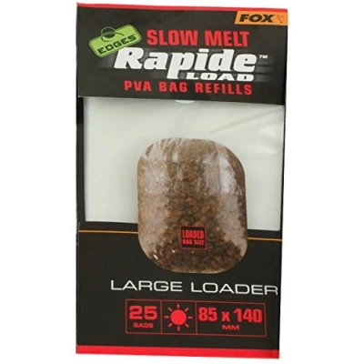 Abbildung von Fox Edges Rapide Refills Slow Melt PVA Beutel zum Anfüttern, wasserlösliche Taschen für Grundfutter, Futterbeutel Angeln, Größe/Packungsinhalt:85x140mm 25 Stück
