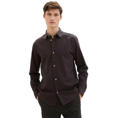 Abbildung von TOM TAILOR Denim Langarmhemd, mit Knopfleiste und Struktur Optik