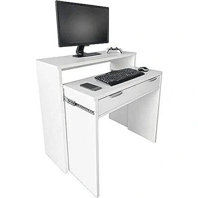 Abbildung von Dreaming Online weiß Schreibtisch komplett ausziehbar Computertisch praktisch und funktional, Holz, 90 x 33/64 73/86,5 cm