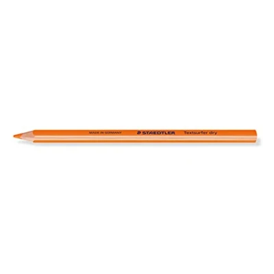 Abbildung von STAEDTLER trockener Textmarker Buntstift, neon orange, ergonomische Dreikantform, ideal für dünnes Papier, 12 Trockentextmarker im Kartonetui, 128 64 4