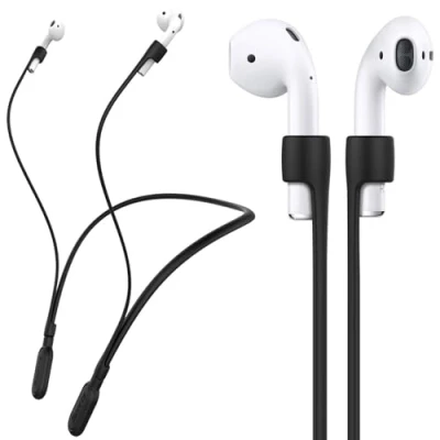 Abbildung von GOGOSODU kompatibles Airpods Halteband, Silikon, Anti Verlust, Kabelverbinder, Sport Nackenbügel, kompatibel mit 3, Pro, 1 und 2, kabelloses Laden, Schwarz