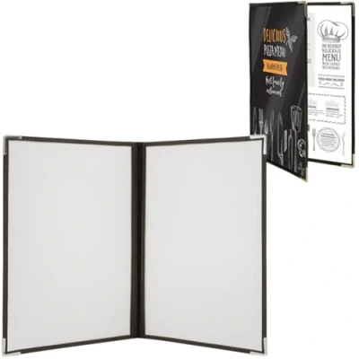 Abbildung von Securit Crystal Range Menühalter, A4, mit braunen Kanten, zweifach gefaltet, transparent