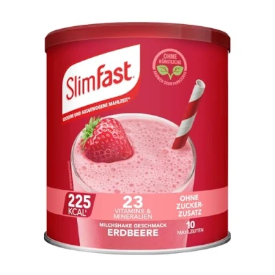 Abbildung von SlimFast Milchshake Pulver Erdbeere I Kalorienreduzierter Diät Shake mit hohem Eiweißanteil für eine gewichtskontrollierende Ernährung Nur 225 Kalorien pro Protein 365 g