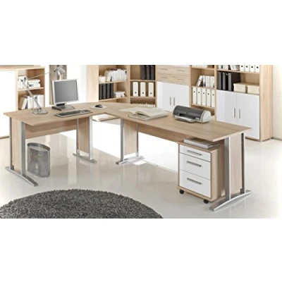 Abbildung von Winkelschreibtisch OFFICE LINE inkl. Rollcontainer Sonoma / Weiß