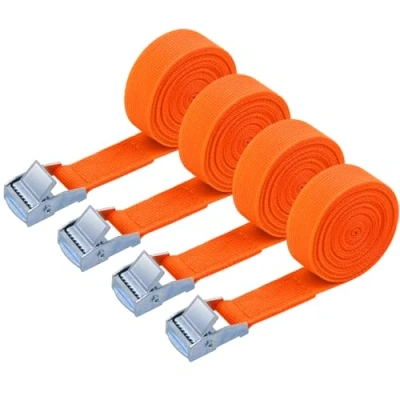 Abbildung von URAQT Spanngurt Befestigungsgurt, 4 x 150kg 2 Meters Ratschenspanngurt Breite 20mm Zurrgurt, Verstellbare Befestigungsriemen mit Klemmschloss für Transport, Fracht, Gepäck, Camping(Orange Farbe