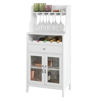 Abbildung von SoBuy FSB24 W Weinschrank Sideboard mit Weinregal und Weinglashalter Küchenschrank 1 Schublade 2 Türen Highboard Weiß BHT ca.: 56x128x35cm