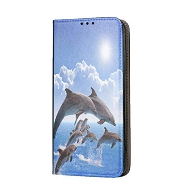 Abbildung von KX Mobile Hülle für Huawei P30 Lite Handyhülle Motiv 1297 Delfin Delfine Blau Grau Premium Smart aus Kunstleder einseitig bedruckt HandyCover