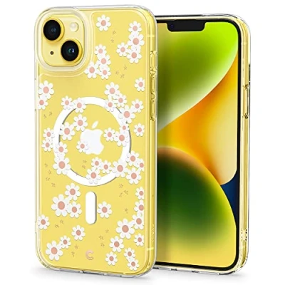 Abbildung von CYRILL Cecile kompatibel mit iPhone 14 Plus Hülle, (6,7 Zoll) (2022) [Kompatibel MagSafe] Langlebig innere Klar Muster Transparent weich TPU Bumper Durchsichtige Case Weiß Margerite