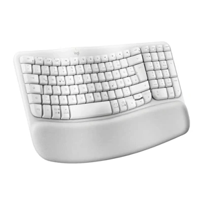 Abbildung von Logitech Wave Keys kabellose ergonomische Tastatur, gepolsterte Handballenauflage, komfortables natürliches Tippen, Easy Switch, Bluetooth, Logi Bolt, Multi OS,Windows/Mac,Deutsches QWERTZ Layout Weiß