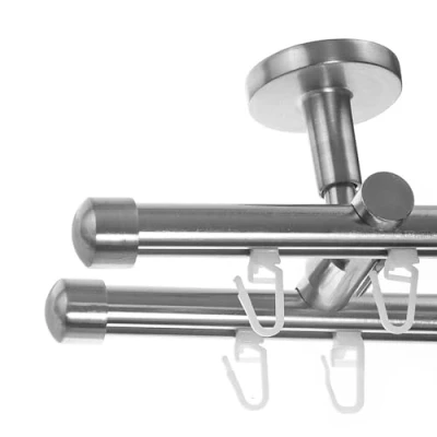 Abbildung von BASIT Innenlauf Gardinenstange 2 läufig Deckenmontage 360 cm lang Edelstahl Look I Vorhangstange mit Schiene 2läufig Ø16mm 120 600 wählbar D80