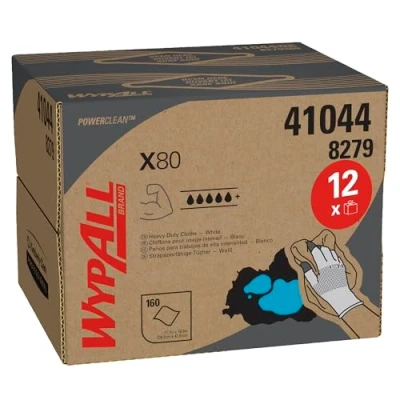 Abbildung von WypAll X80 Power Clean Reinigungstücher 8279 wiederverwendbare Tücher 1 BRAG Box x 160 weiße saugfähige