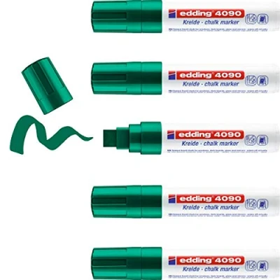 Abbildung von edding 4090 Kreidemarker grün 5 Kreidestifte Keilspitze 4 15 mm breiter Kreidestift für Tafel abwischbar zum Beschriften von Fenster, Glas, Spiegel Tafelstift mit deckenden Farben
