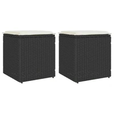 Abbildung von vidaXL Hocker Gartenhocker mit Kissen 2 Stk. Schwarz 40x40x43 cm Poly Rattan (1 St)