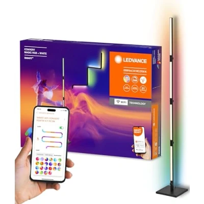 Abbildung von Ledvance SMART+ WIFI CONVERT Wand &amp; Stehleuchte, schwarz, 24W, 2320lm, regulierbares Weiß Farblicht, dimmbar, lange Lebensdauer, dynamischer Magic RGB Lichteffekt, App steuerbar, 2700K 6500K