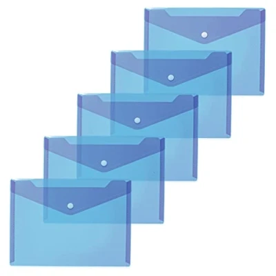 Abbildung von HERMA 20055 Dokumententaschen DIN A5 (25 x 18 cm, Polypropylen, 5 Stück) transparente Sichttaschen mit Druckknopf für Schule, Uni, Büro, PP Umschläge in blau