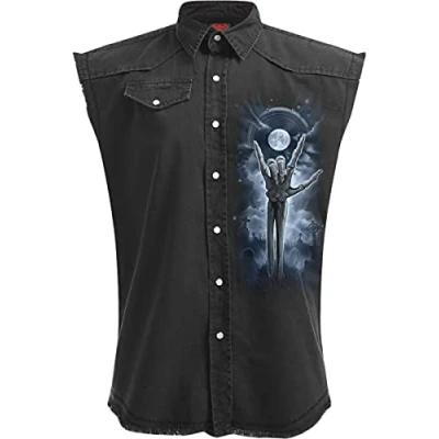 Abbildung von Spiral Grim Rocker Ärmellose Weste im „Stone Washed“ Design Schwarz XXL