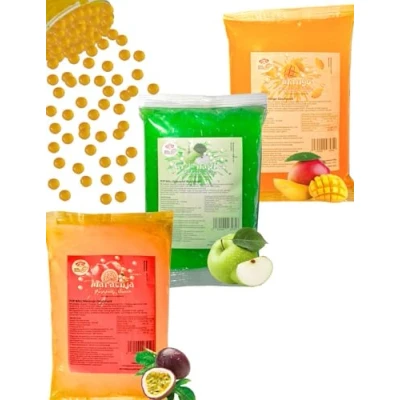 Abbildung von Bubble Tea Popping Boba Mix 3 x 600g Mango+Grünapfel+Maracuja Fruchtperlen Vegan&amp;Glutenfrei Perlen Lebensmittel Zertifikat mit ISO Standards Tee Topping für DIY