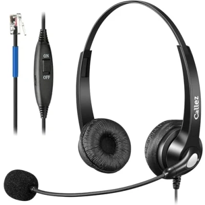 Abbildung von Telefon Headset RJ9 mit Mikrofon Noise Cancelling, Festnetztelefon Kopfhörer Binaural für Cisco 8811 7841 7942G 8841 8845 8851 8861 6851 Büro Call Center IP Telefone Plantronics M10 M22 Amplifier