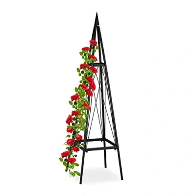 Abbildung von Relaxdays Rankhilfe, eckig, freistehend, Rosen, Tomaten, Wein, Garten, wetterfest, Eisen Rankobelisk, H: 132 cm, schwarz