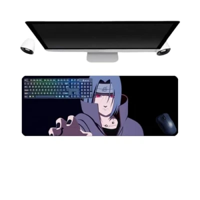 Abbildung von PUrar Japanese Uchiha Itachi Anime Large Multifunction Gaming Mousepad, 800 x 300 3 mm, Mauspad, Tastatur, wasserdicht und Basis aus rutschfestem Gummi, strukturierte Oberfläche