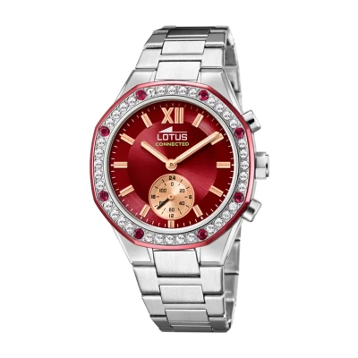 Abbildung von Lotus Damen Armbanduhr in der Farbe Silber und rot mit Edelstahlarmband, Wasserdichtigkeit: 5bar, Gehäusedurchmesser: 38 mm, 18924/3