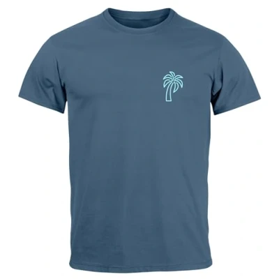 Abbildung von Neverless Palme LOGO Sommer Badge Emblem Minimal LINE ART Fashion Streetstyle Tshirt print, Herren, Größe: Medium, Denim blau