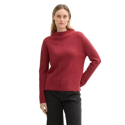 Abbildung von TOM Tailor MIT Struktur Strickpullover, Damen, Größe: Medium, Deep red melange