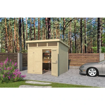Abbildung von LASITA MAJA Gartenhaus &quot;Kibo 3&quot;, Blochbohlenhaus 28mm, Fundamentmass 2500x2500, Naturbelassen