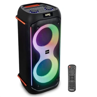 Abbildung von Ibiza COLUMBA600 Lautsprecher, leistungsstark 2x6,5&quot;/16cm Schallwand auf wiederaufladbarer Batterie Bluetooth, Micro SD, USB, Aux, 2 MIC IN TWS Mehrfarbige unendliche LED Griff