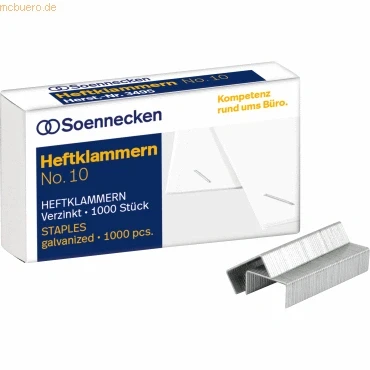 Abbildung von Soennecken Heftklammern 3495 Nr.10 verzinkt 1000 Stück
