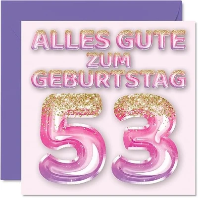 Abbildung von Stuff4 53. Geburtstagskarte für Frauen Rosa Lila Glitzerballons Alles Gute zum Geburtstagskarten 53 Jährige Frau Mama Oma Tante, 145mm Dreiundfünfzig Geburtstag Grußkarten