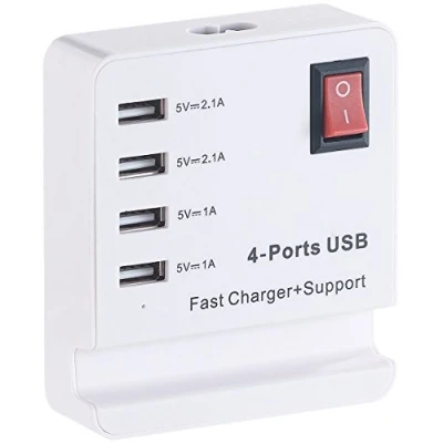 Abbildung von revolt USB Ladestation: Netzteil mit Smartphone Ablage, 4 Ports: 2X 2,1 A, 1 A (Ladegerät USB, Ladegeräte, Mehrfachstecker)