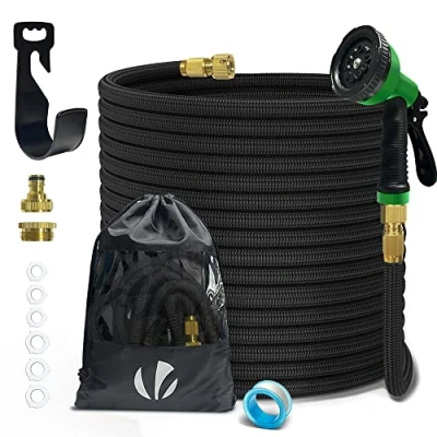 Abbildung von VOUNOT® Flexibler Gartenschlauch 30 m, Flexibel Wasserschlauch Dehnbarer mit 10 Sprühfunktionen, Schnelladaptern und Wandhalterung, Schwarz