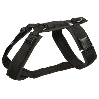 Abbildung von Annyx Brustgeschirr FUN in Schwarz M für Welpen alle Hunde verstellbar gepolstert ergonomisch rückenschonend optimal