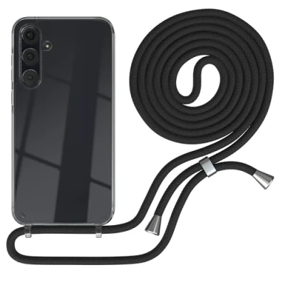 Abbildung von EAZY CASE Handykette kompatibel mit Samsung Galaxy A35 Kette zum Umhängen für Hülle Band aus Silikon stoßfeste transparente Handyhülle als Fallschutz in Schwarz