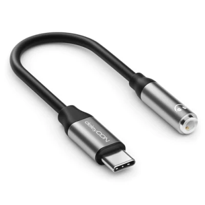 Abbildung von deleyCON USB C auf 3,5mm Audio ALU Adapter DAC Chip &amp; TRRS Typ Stecker zu Klinkenbuchse Kompatibel mit Smartphones, Tablets, Headsets, Lautsprechern Schwarz Grau