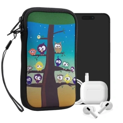 Abbildung von kwmobile Handytasche für Smartphones L 6,5&quot; Neopren Handy Tasche Hülle Cover Case Schutzhülle Eule Baum Mehrfarbig Blau Braun 16,5 x 8,9 cm Innenmaße