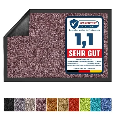 Abbildung von Floordirekt Schmutzfangmatte Rhine waschbare &amp; leistungsstarke Fußmatte Sauberlaufmatte mit Rutschfester Rückseite Türmatte für den Eingangsbereich (Lila, 135 cm x 200 cm)