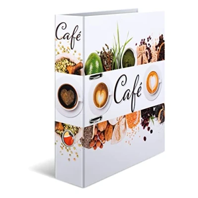 Abbildung von HERMA Ordner A4 Kaffee Set, 5 Stück, 7 cm breit, Rezeptordner zum Selberschreiben und Abheften, Küchen Motiv Rezeptbuch mit glänzender Veredelung Innendruck für Kochrezepte