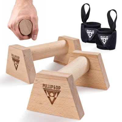 Abbildung von Holz Liegestützgriffe mit ergonomischem Griff inkl. Wrist Wraps