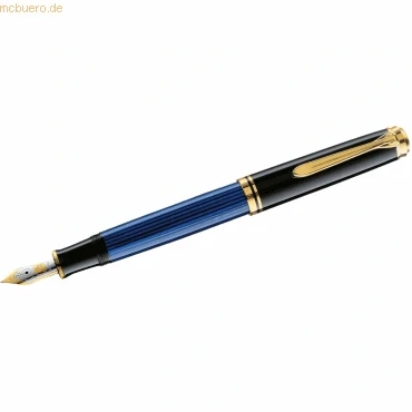 Abbildung von Pelikan Füllhalter Souverän 600, Schwarz Blau, Feder F (fein), hochwertiger Kolbenfüller im Geschenk Etui, 995316