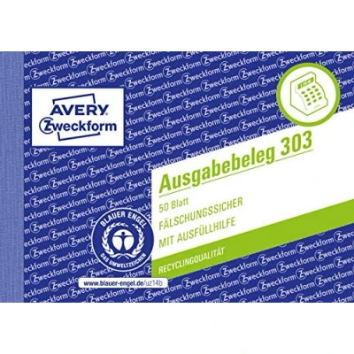 Abbildung von AVERY Zweckform 303 Ausgabebeleg mit Dokumentendruck (A6 quer, von Rechtsexperten geprüft, für Deutschland zur ordnungsgemäßen, kostengünstigen Buchführung, 50 Blatt) gelb
