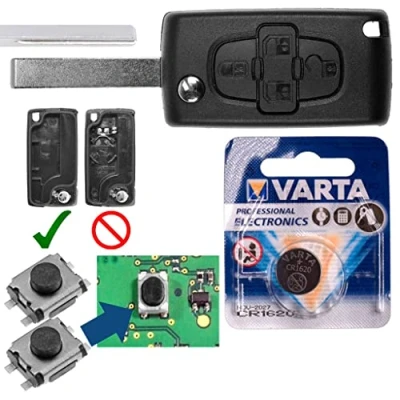 Abbildung von Repair Reparatur Satz Autoschlüssel Funk Fernbedienung Austausch Gehäuse mit 4 Tasten + HU83 Rohling Batterie kompatibel Citroen C8