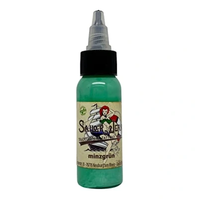 Abbildung von Sailor Jerry Tattoofarbe Minzgrün 30 ml. Made in GERMANY und mit Zertifikat, Tätowierfarbe, Tattoo Ink, Vertrieb durch HAN SEN GmbH