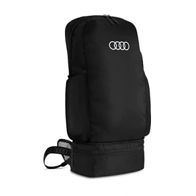 Abbildung von Audi collection 3152200100 Rucksack faltbar Gürteltasche Hüfttasche Faltrucksack Tasche Ringe Logo, schwarz